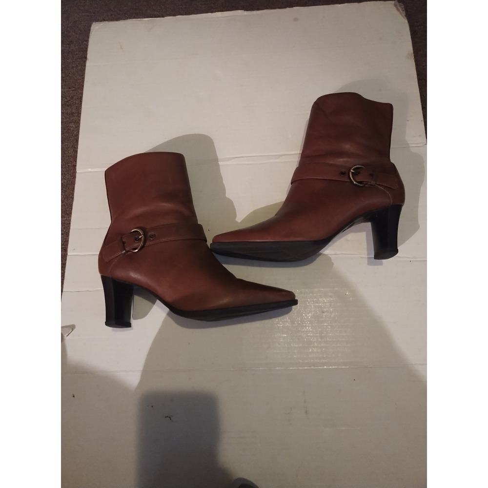 Markon Whimsey Brown Leather Square Toe Ankle Boots Size 7M Brazil